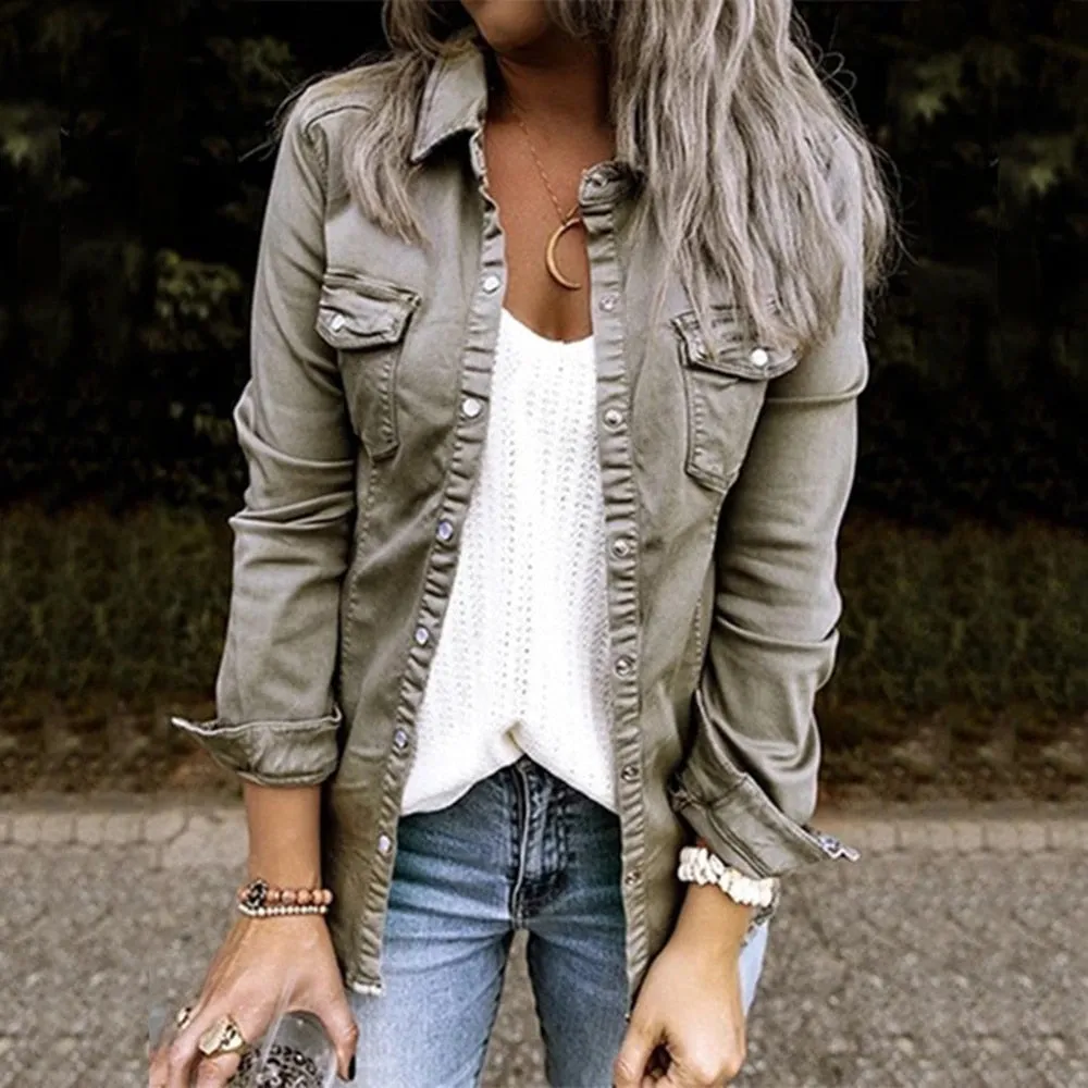 Advbridge Vintage Y2k Women Denim Shirt Jean Blouses Casual Long Sleeve Ladies Tops Blouse Chemise Femme Camisas Mujer Blusa Feminina