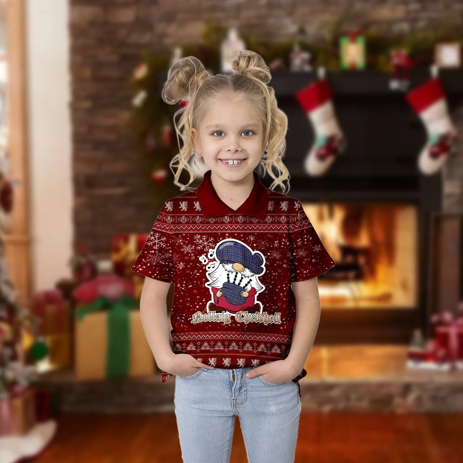 Alexander of Menstry Clan Christmas Family Polo Shirt with Funny Gnome Playing Bagpipes