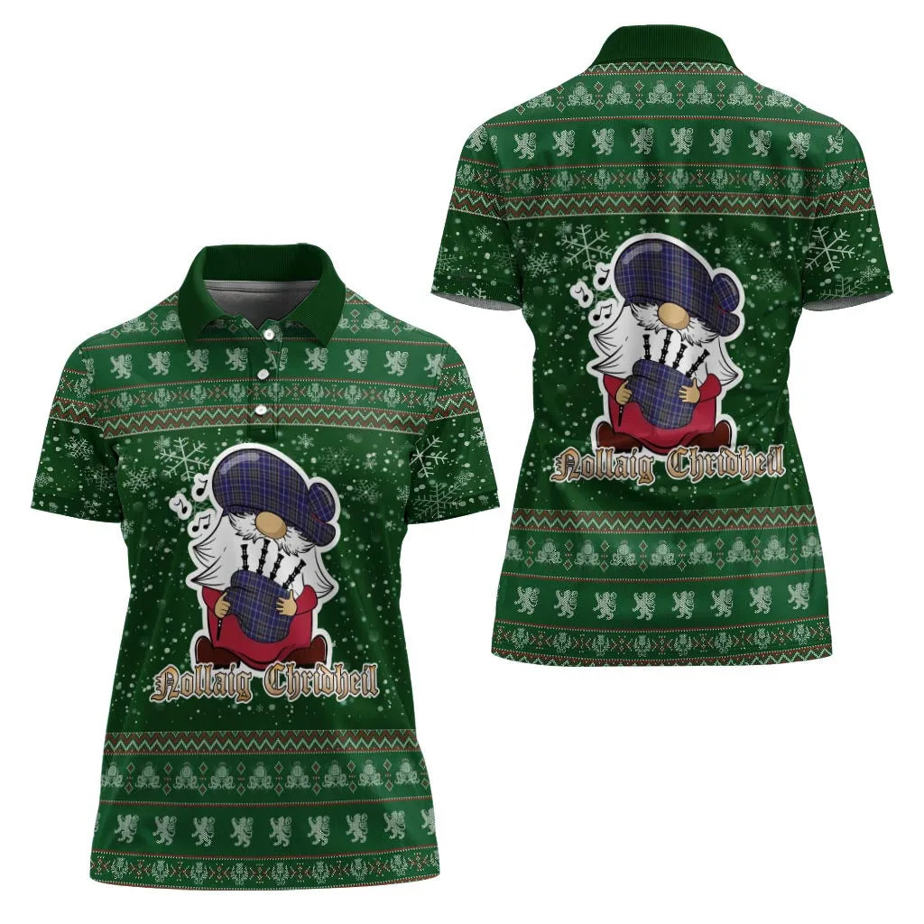 Alexander of Menstry Clan Christmas Family Polo Shirt with Funny Gnome Playing Bagpipes