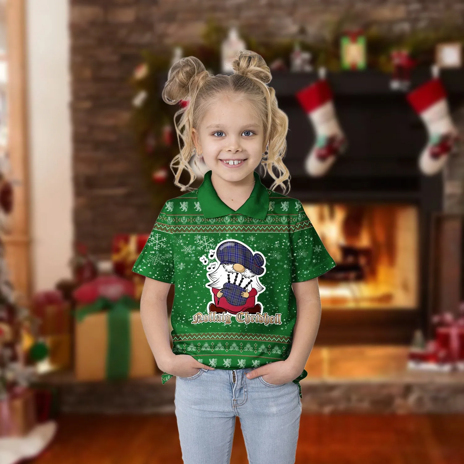 Alexander of Menstry Clan Christmas Family Polo Shirt with Funny Gnome Playing Bagpipes