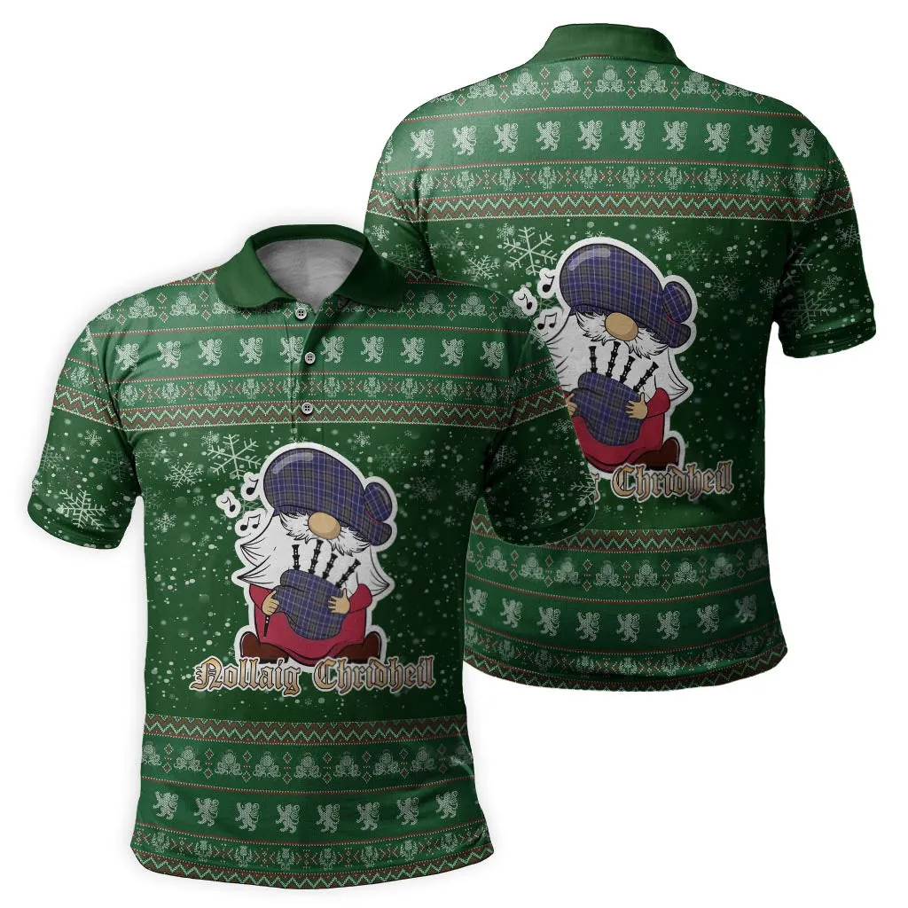 Alexander of Menstry Clan Christmas Family Polo Shirt with Funny Gnome Playing Bagpipes