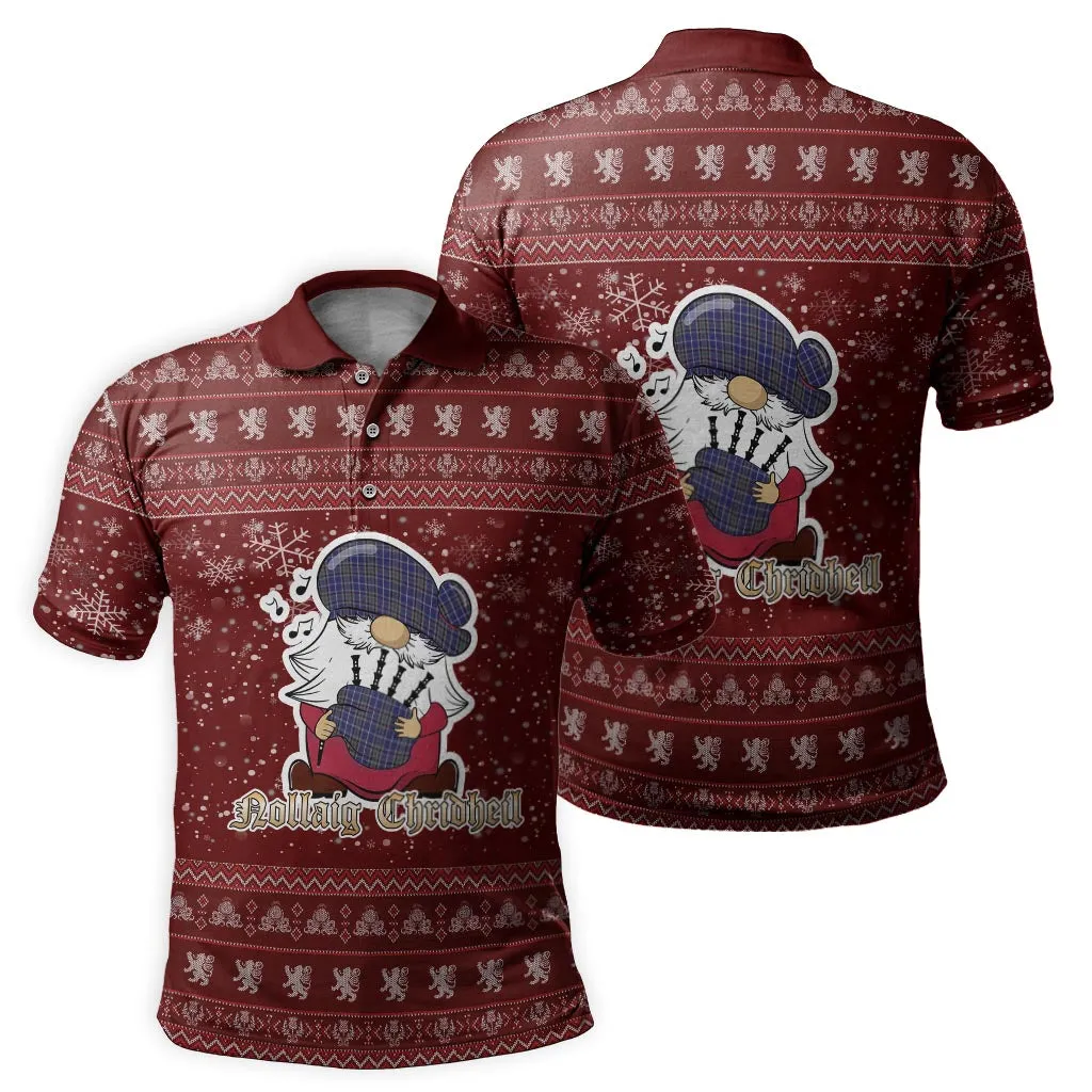 Alexander of Menstry Clan Christmas Family Polo Shirt with Funny Gnome Playing Bagpipes