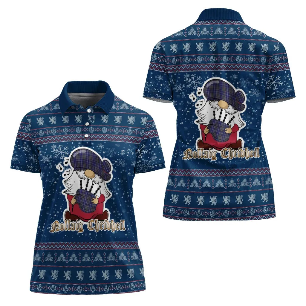 Alexander of Menstry Clan Christmas Family Polo Shirt with Funny Gnome Playing Bagpipes