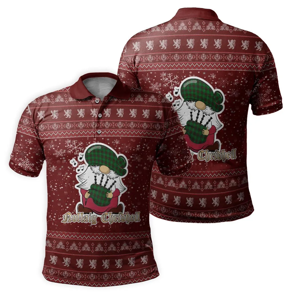 Beveridge Clan Christmas Family Polo Shirt with Funny Gnome Playing Bagpipes