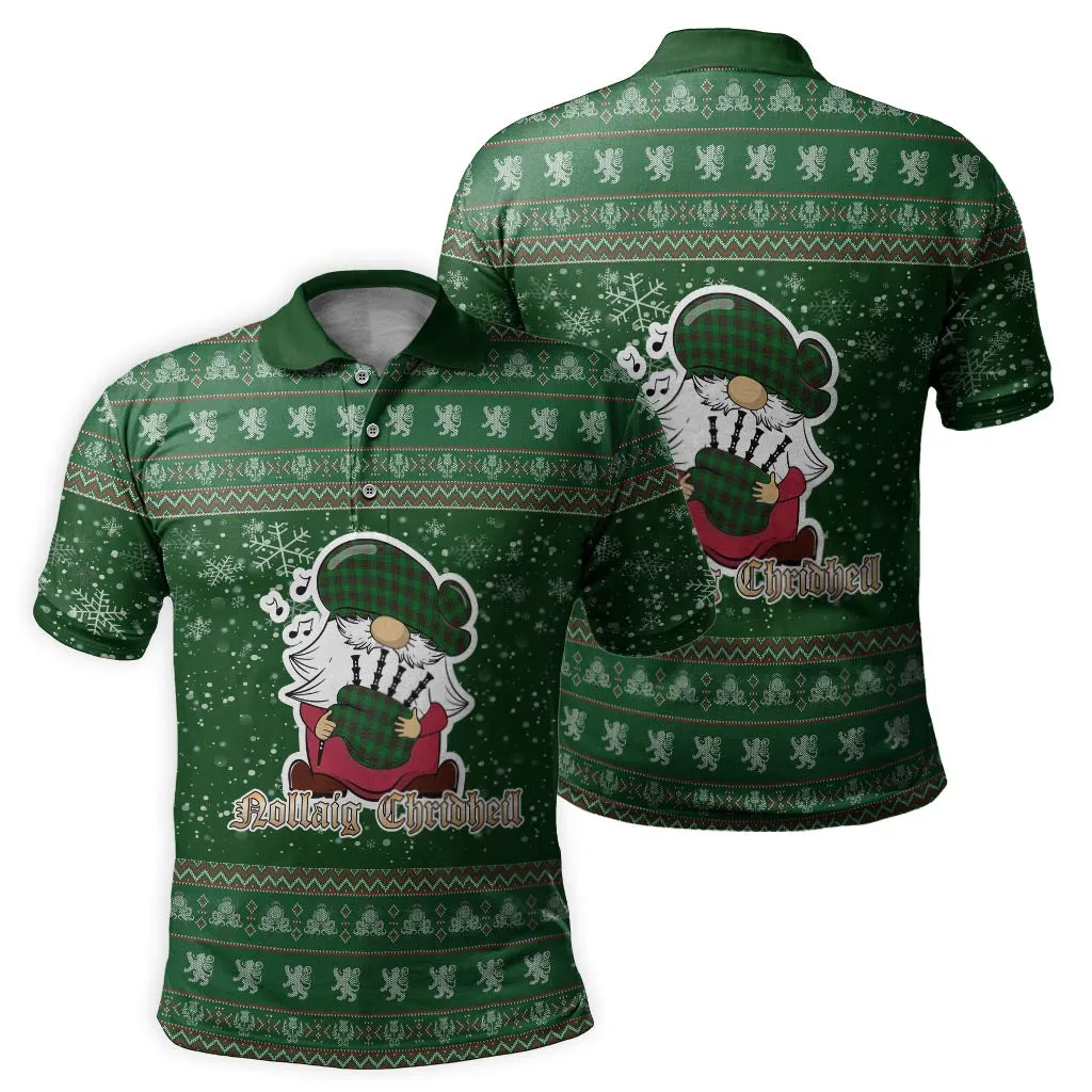 Beveridge Clan Christmas Family Polo Shirt with Funny Gnome Playing Bagpipes