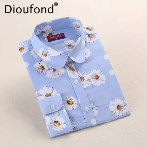 Dioufond White Red Floral Women Blouses 2017 Summer Long Sleeve Cotton Blouse Shirt Women Tops 5XL Plus Size Blusas Feminina