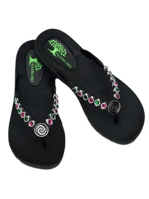 Green & Pink Crystal Sandals w/ Spiral