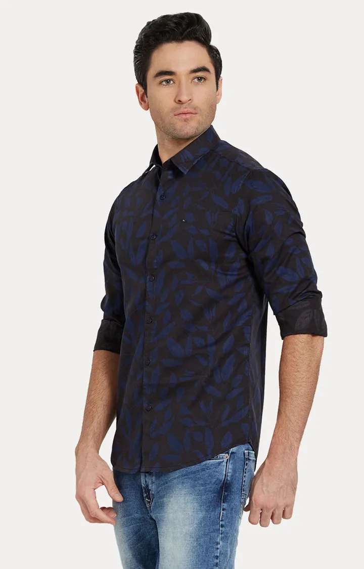 Spykar Men Blue & Black Printed Slim Fit Casual Shirt