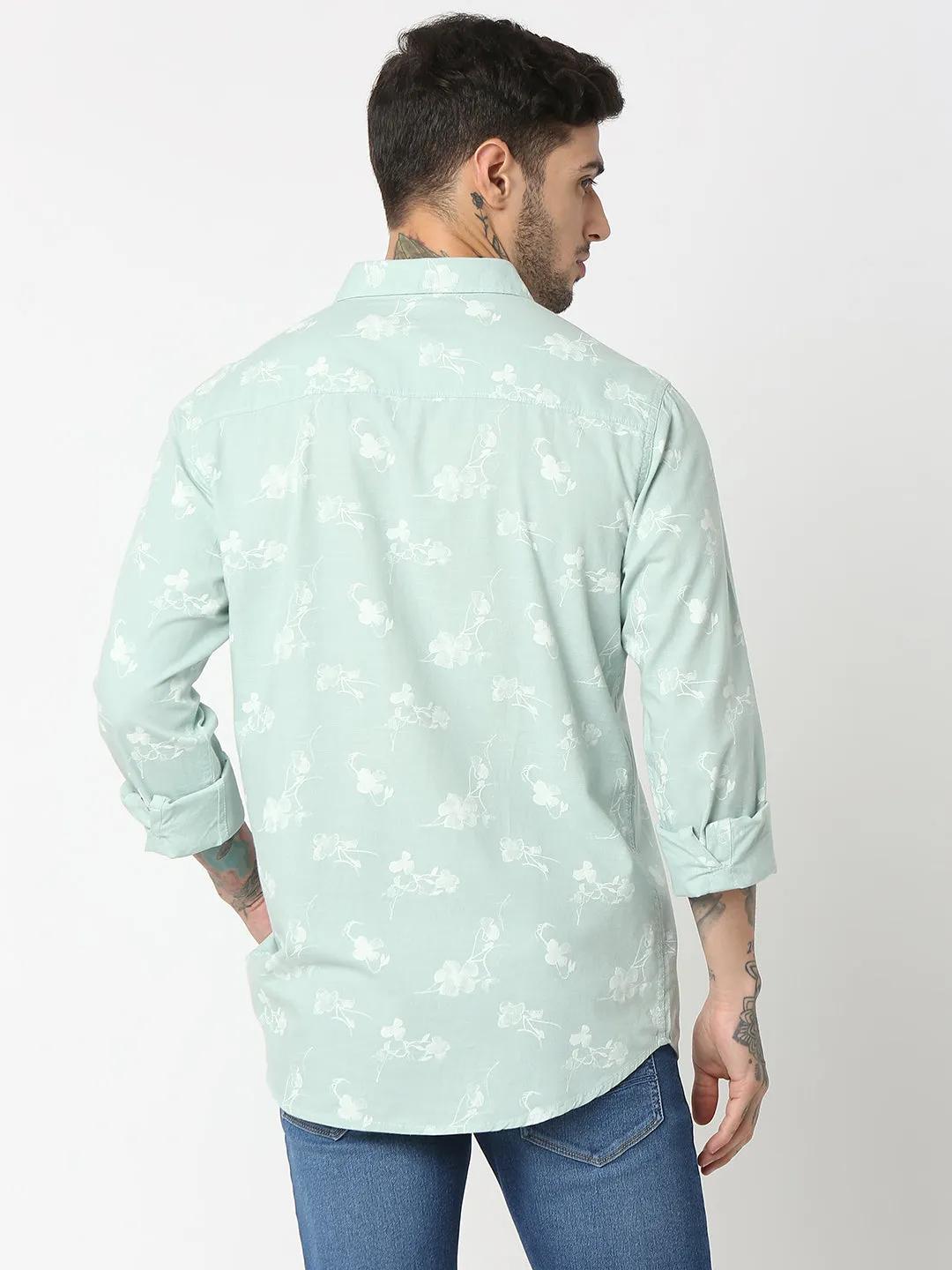 Spykar Men Mint Cotton Slim Fit Printed Shirts