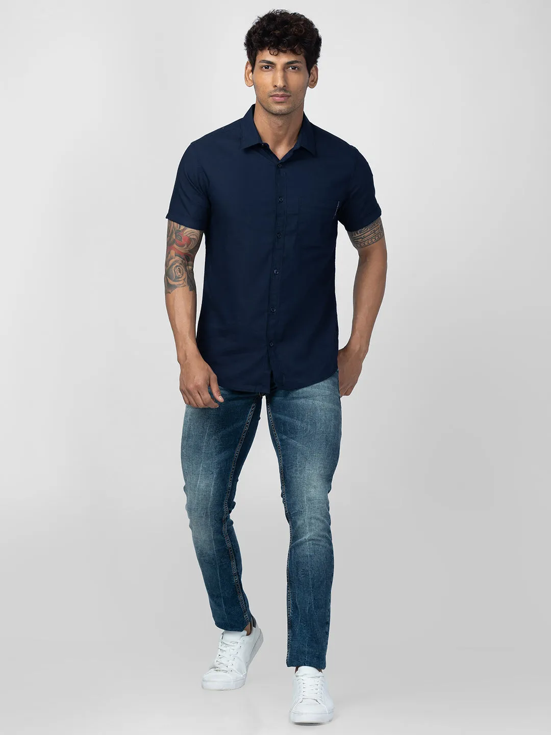 Spykar Men Vintage Blue Cotton Slim Fit Narrow Length Jeans (Skinny)