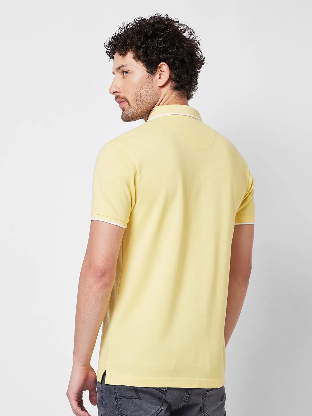 Spykar SLIM FIT Yellow Polo T-shirt  For Men