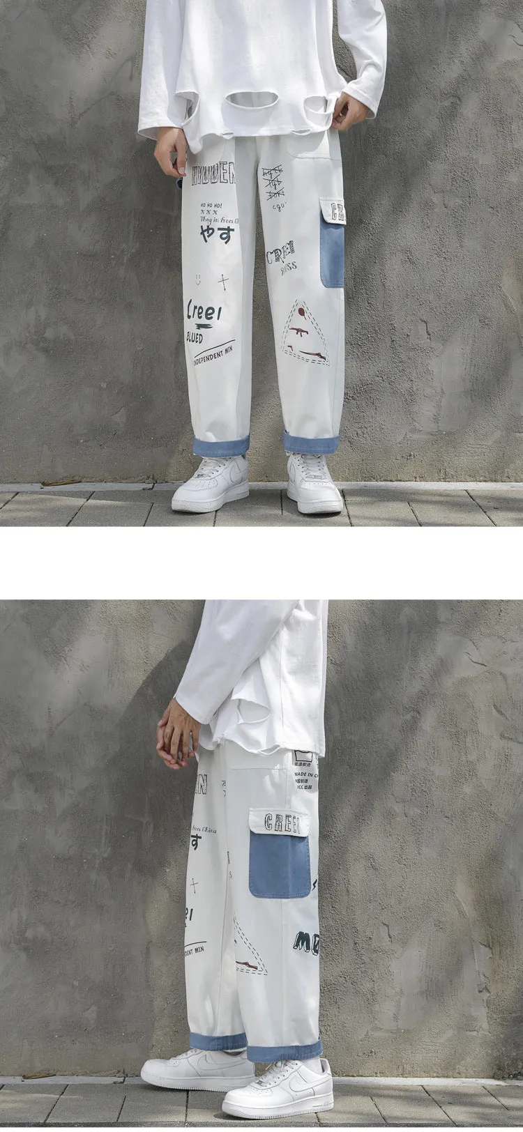 Straight Denim Jeans Men Graphic Printed Jeans 2021 Streetwear  Jeans Man Wildleg Pants Hip Hop Korean Harajuku Fashion Pants