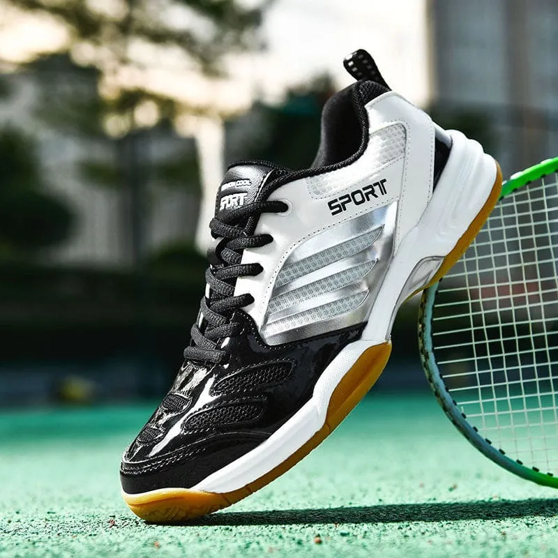 Unisex Mesh Lace-Up Two Tone Leather Tennis Running Shoes