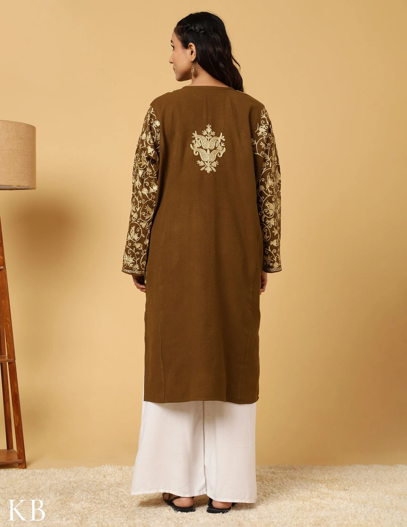 Walnut Whimsy Zari Embroidered Cashmilon Phiran