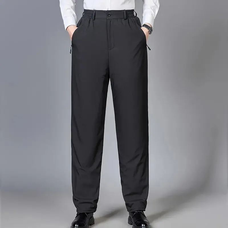 WIAOFELLAS -  Men Winter New Fashion Middle-aged Fleece Trousers Male High Waist Casual Pants Men Loose Thicken Warm Solid Pants H574